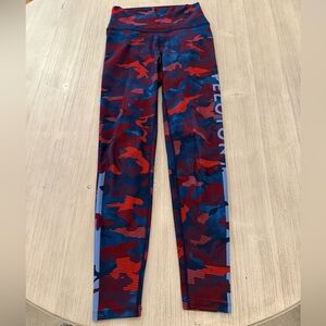 Red and blue camo print Peloton leggings